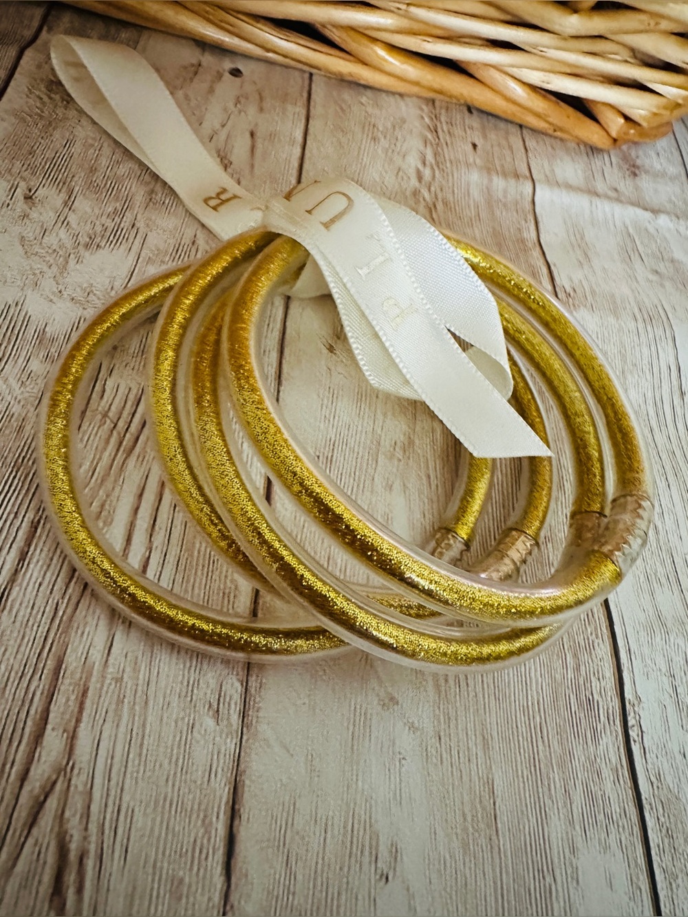 Gold Glitter Tube Bangle Bracelet Set of 4- Women's Accessories*Plunder